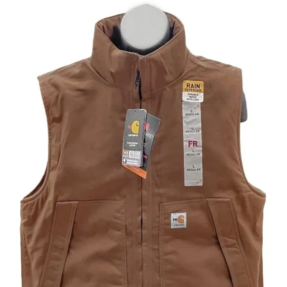 NEW $225 Carhartt Fire-Resistant Quick Duck Vest!BrownInsulatedDWR103387